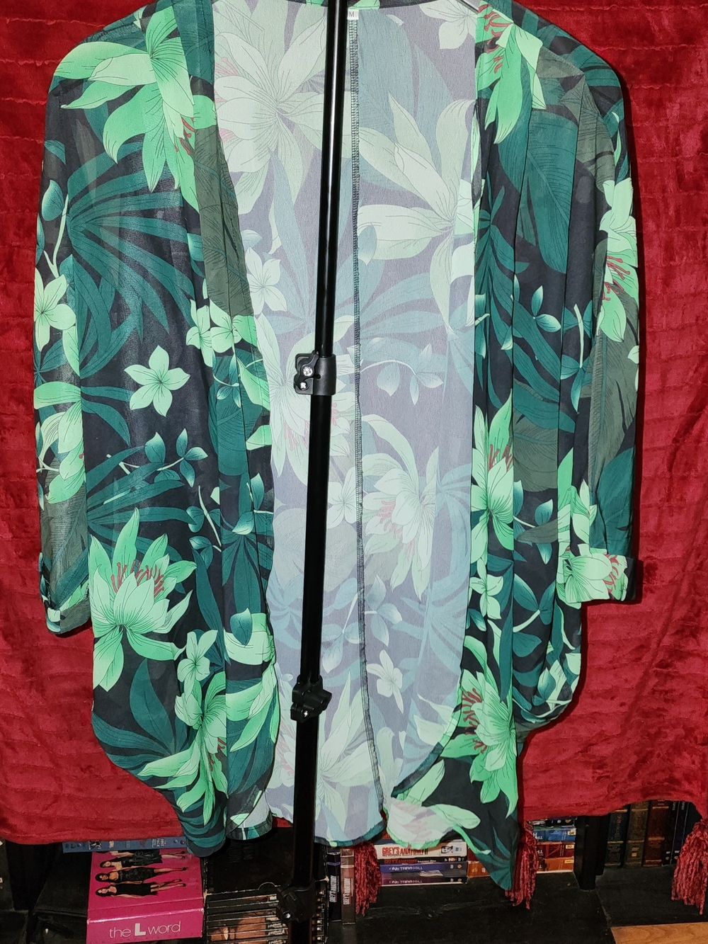 Sheer Tropical Floral Kimono - Green & Black